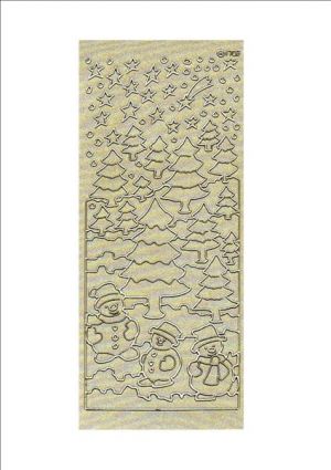 Trees & Snowmen - Gold pearl with gold outline [1001-PG1]