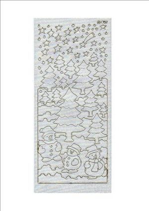 Trees & Snowmen - Silver Pearl with gold outline [1001-PG2]