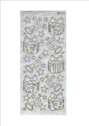 Trumpets & Presents - Silver pearl with gold outline [1003-PG2]